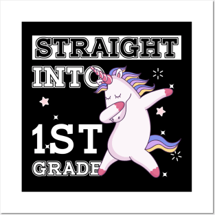 Straight Outta 1st Grade Unicorn Back To School Gift Posters and Art